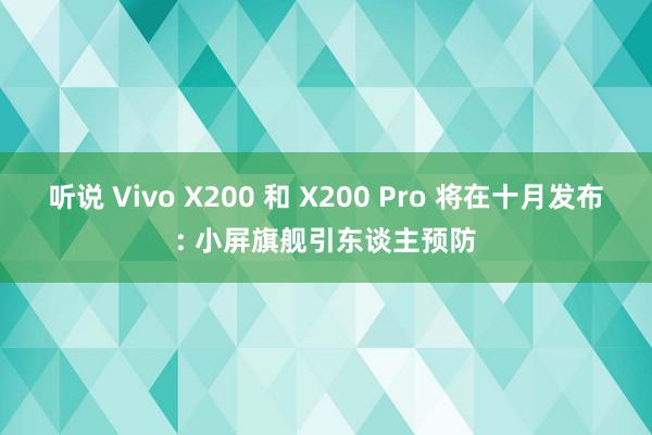 听说 Vivo X200 和 X200 Pro 将在十月发布: 小屏旗舰引东谈主预防