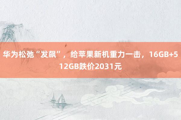 华为松弛“发飙”，给苹果新机重力一击，16GB+512GB跌价2031元