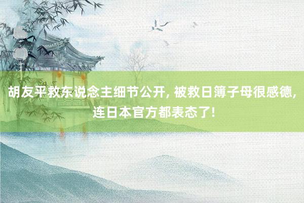 胡友平救东说念主细节公开, 被救日簿子母很感德, 连日本官方都表态了!