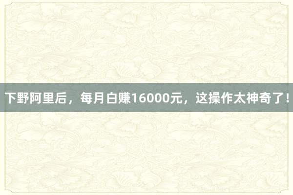 下野阿里后，每月白赚16000元，这操作太神奇了！